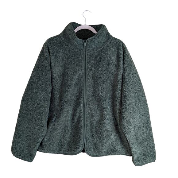 All in Motion Sherpa Jacket XS Zip Front Olive Green Sweatshirt Relax Fit Layer - Picture 1 of 11